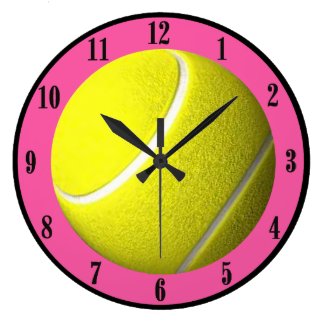 Tennis Ball Wall Clock Pink Court Black Numbers