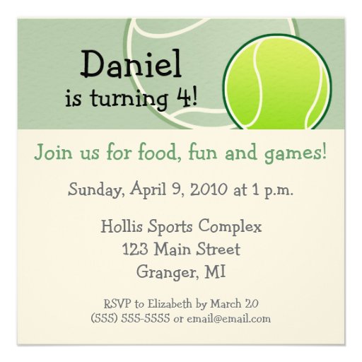 Tennis Birthday Party Invitations 5.25 in