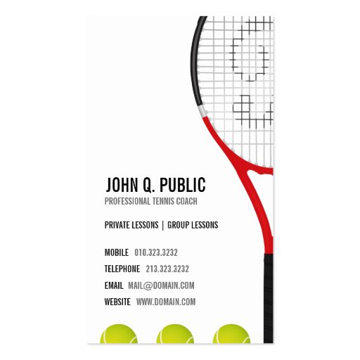 Tennis Coach Business Cards (front side)