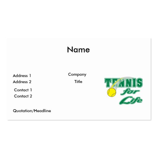 tennis for life text design business card
