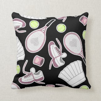 Tennis Love Pattern Pink and Black Throw Pillows