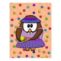 tennis-owl girl postcard