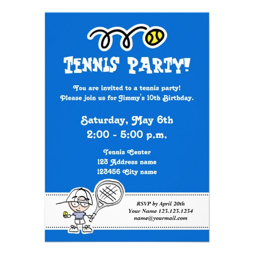 Tennis party invitations for boy's Birthday