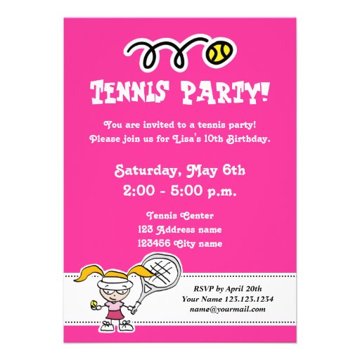 Tennis party invitations for girl's Birthday