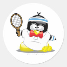 Tennis Penguin Round Sticker