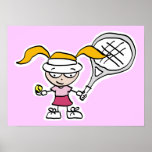 Tennis poster with girl tennis player cartoon