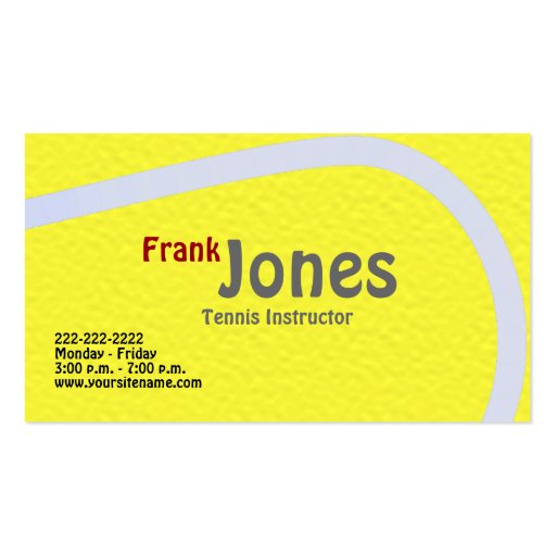 Tennis Profile Cards Business Card Templates (front side)
