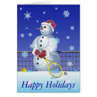 Tennis Snowman Happy Holidays personalized Greeting Card