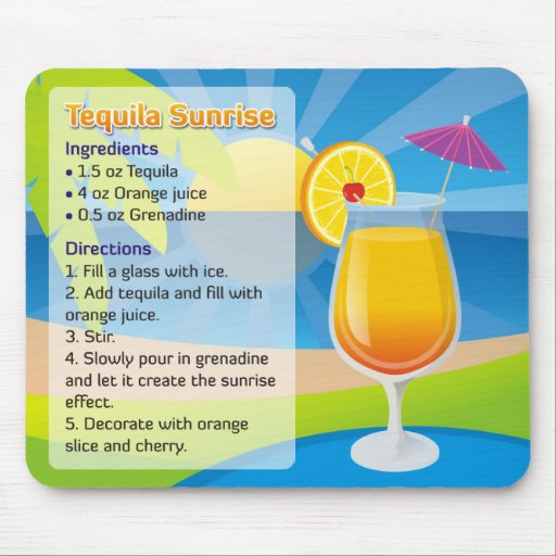 Tequila Sunrise Recipe Mousepad Zazzle