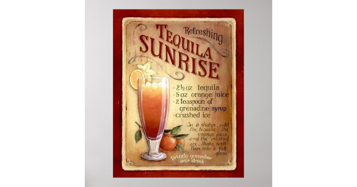 tequila sunrise recipe poster Zazzle