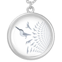 Terns in Flight on a Silver Plated Necklace
