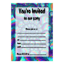 Terquoise Blue Balls Fractal Pattern Invitations