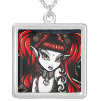 terra, gothic, fairy, faery, faerie, fae, fantasy, tribal, tattoo, fire, art, myka, jelina, big, eyed, mika, faeries, Necklace with custom graphic design