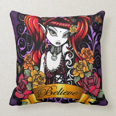 Terra Rose Believe Tattoo Fairy Throw Pillow by mykajelina