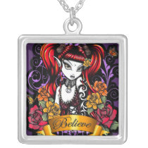 terra, rose, fairy, faery, fae, faerie, tattoo, roses, red, purple, believe, fantasy, art, myka, jelina, mika, Necklace with custom graphic design
