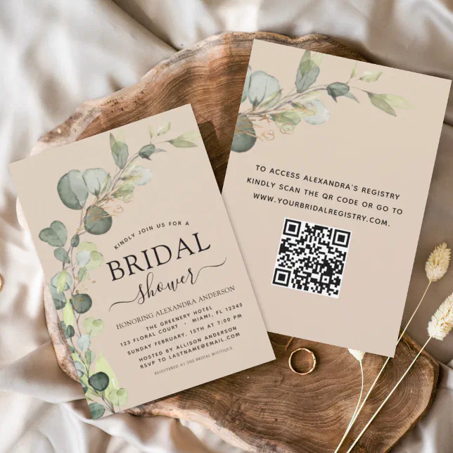 Terracotta Bridal Shower Qr Code Eucalyptus Invitation Zazzle