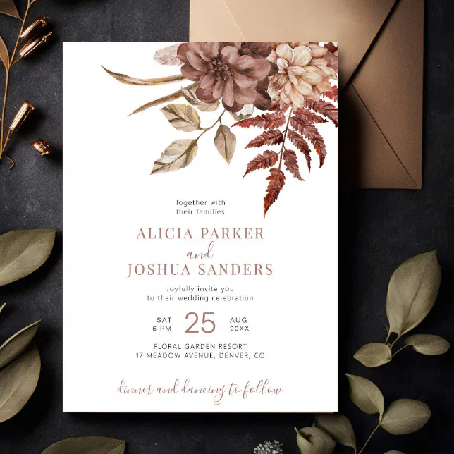 Terracotta Fall Floral Boho Wedding Invitation Zazzle