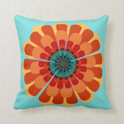 Terracotta & Teal Flower with Red Orange Border Throw Pillow