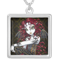 terri, red, tattoo, rose, gothic, fairy, boots, corset, couture, faery, faerie, fae, faeries, fairies, pixie, big, eyed, fantasy, art, mika, myka, jelina, Necklace with custom graphic design