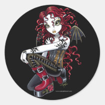 terri, red, tattoo, rose, gothic, fairy, boots, corset, couture, faery, faerie, fae, faeries, fairies, pixie, big, eyed, fantasy, art, mika, myka, jelina, characters, Sticker with custom graphic design