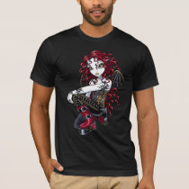 terri, red, tattoo, rose, gothic, fairy, boots, corset, couture, faery, faerie, fae, faeries, fairies, pixie, big, eyed, fantasy, art, mika, myka, jelina, characters, T-shirt/trøje med brugerdefineret grafisk design