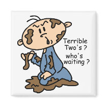 Terrible Two's? Who's Waiting? Baby (BLUE) magnets