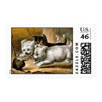 Terrier Dogs Chasing a Rat Stamps