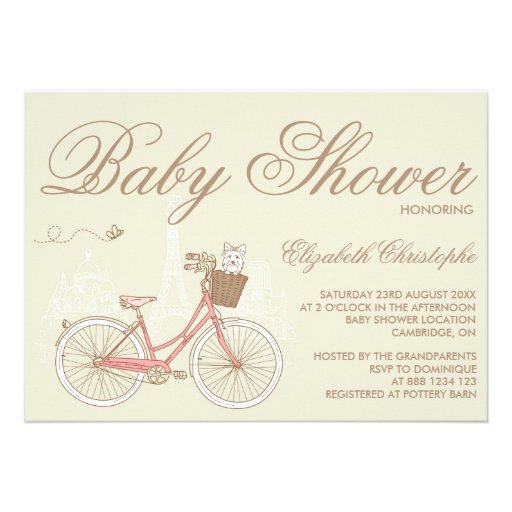 Terrier on a Pink Bicycle Baby Shower Invitation