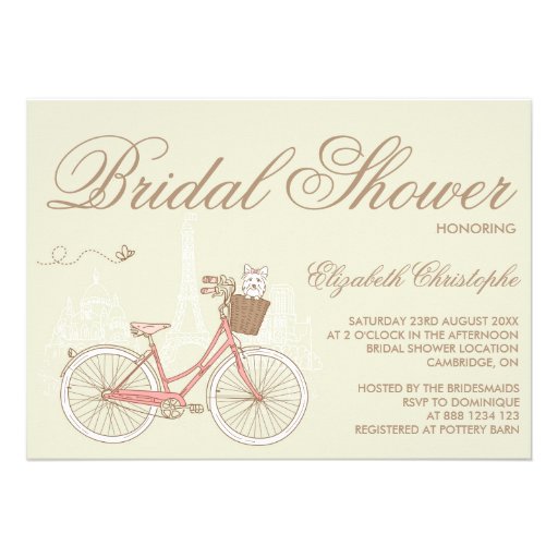Terrier on a Pink Bicycle Bridal Shower Invitation