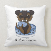 Terrier Pup in Bed (Boy) throwpillow