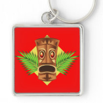 Terrifying Tiki Tropical Statue With Palms Keychain