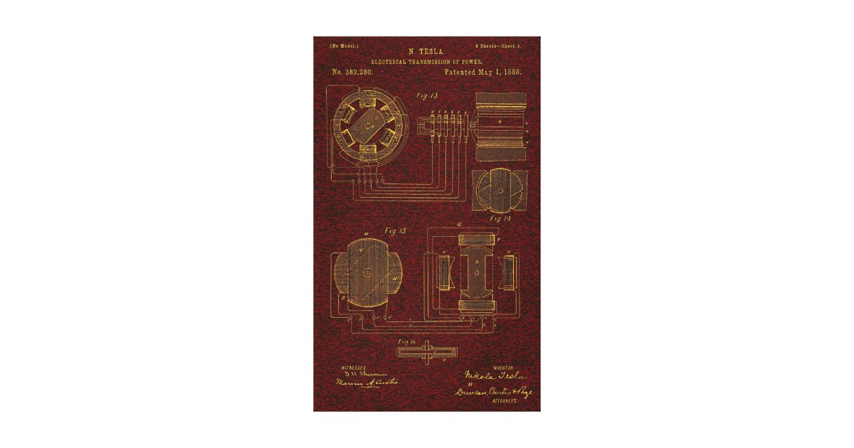 Tesla Patent 00382280 Sht 3 Canvas Print | Zazzle