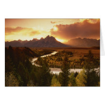 Teton Range at sunset, from Snake River Greeting Cards