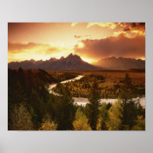 Teton Range at sunset, from Snake River Poster