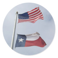Texas and US Flag Round Stickers