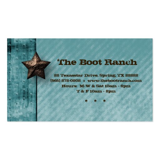 Texas Business Card Denim Jean Star Turquoise Blue (front side)