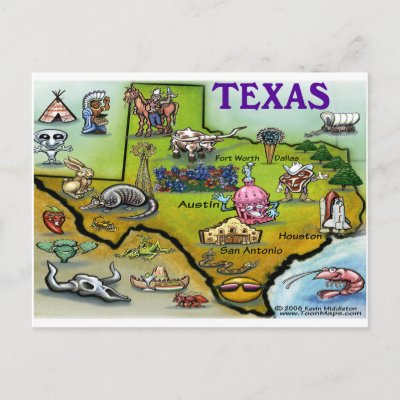 TEXAS Cartoon Map Postcard