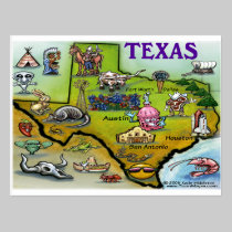 TEXAS Cartoon Map postcards