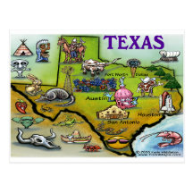 TEXAS Cartoon Map Postcard