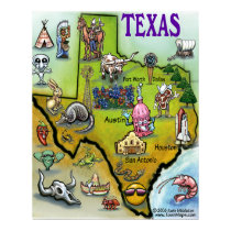 Texas Cartoon Map posters by FunGraphix Texas Cartoon Map posters