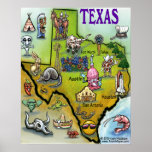 Texas Cartoon Map Poster