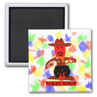 Texas chili cartoon man cooking refrigerator magnets