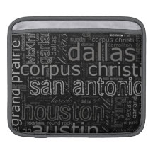 Texas Cities Text Collage Sleeves For iPads