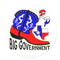 Texas Cowboy Boot Crushing Big Government Round Stickers