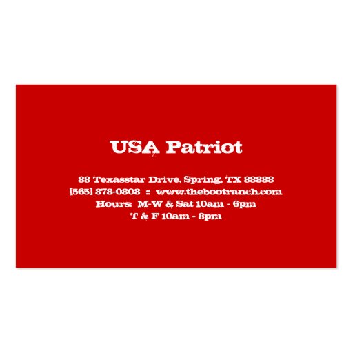 Texas Flag Business Card Star (back side)