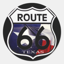 Texas Flag Route 66 Shield Round Sticker