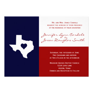 Texas Flag Theme Wedding Invitation Red White Blue
