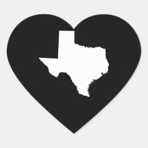 Texas in White and Black Heart Stickers