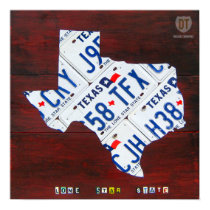 Texas License Plate Map Print posters
