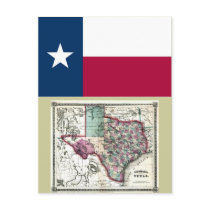 Texas Map and State Flag postcards